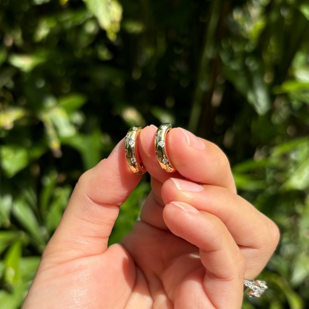 18K Gold Plated Stainless Steel Dainty Diamond Hoop Earrings - Picture 3 of 6